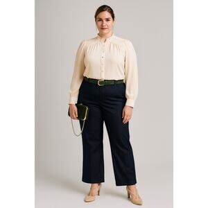 Talbots Navy Blue Vintage Stretch Cotton Blend Wide Leg Tailored Trousers Sz: 16